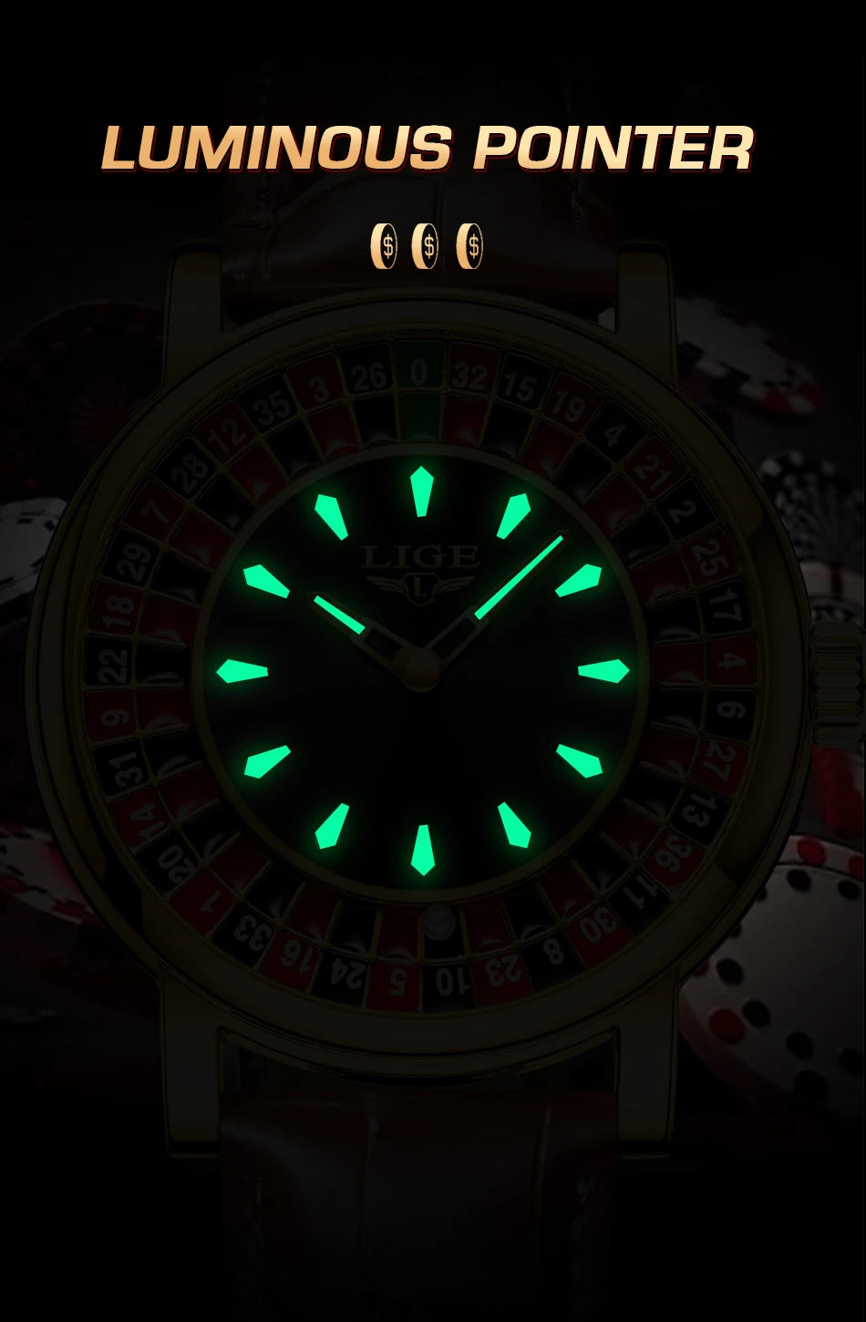 LIGE Creative Luxury Watches men Roulette Game Dial Fashion Mens Watch Waterproof Luminous Quartz Wristwatches Relojs Hombre+Box