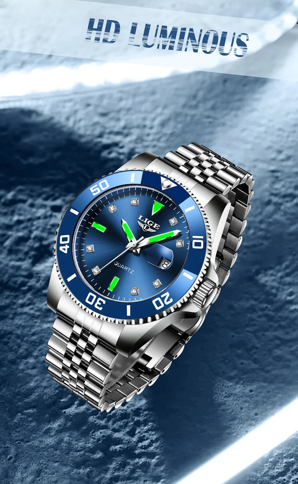 LIGE Men Top Brand Luxury Watch Fashion Diver 30ATM Waterproof Wristwatch Date Clock Sport Quartz Watches Mens Relogio Masculino