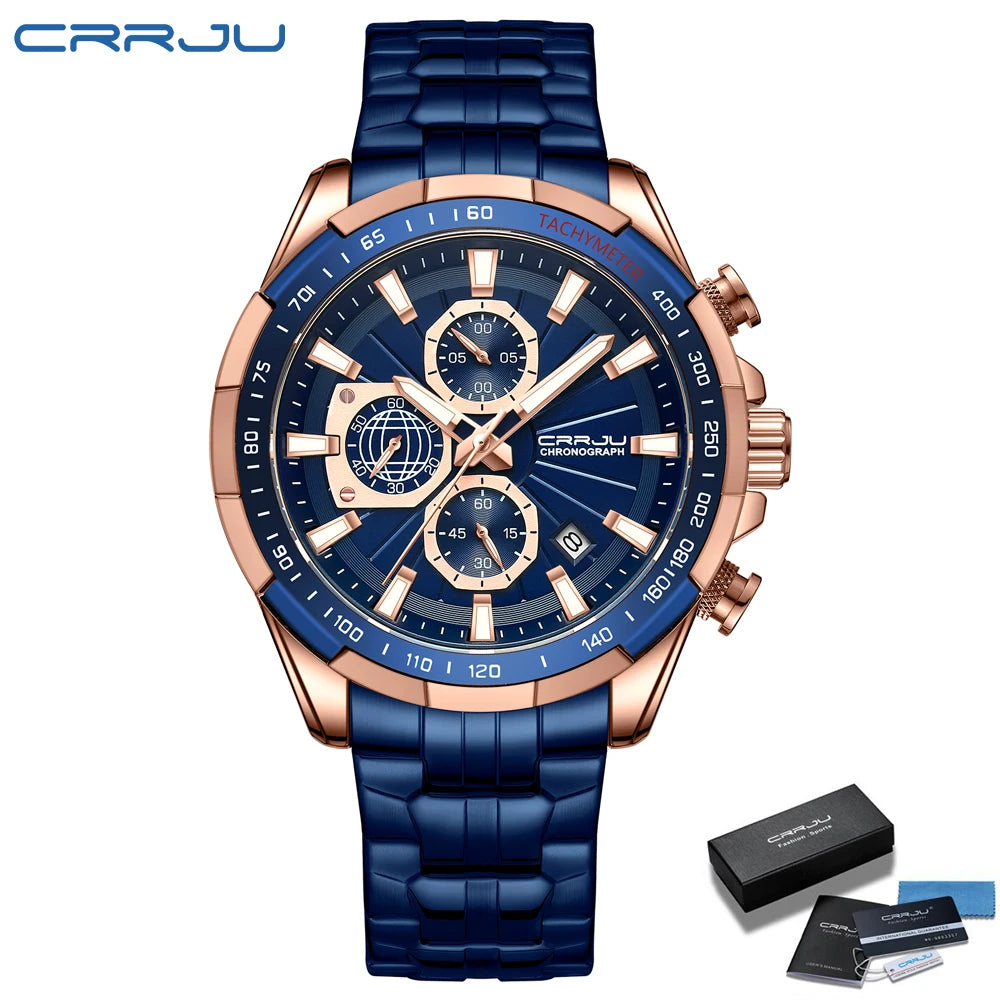 CRRJU Men's Watches Fashion Business Multifunction Quartz Chronograph with Auto Date and Luminous Hands Relogio Masculino