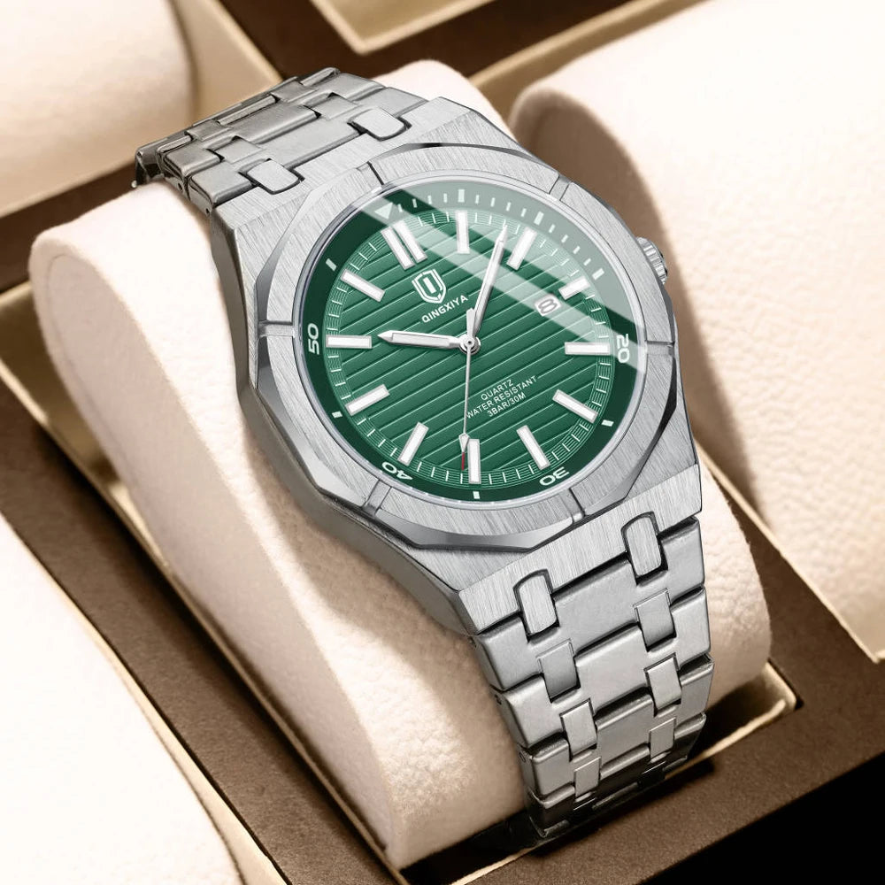QINGXIYA Mens Watch Top Brand Luxury Auto Date Quartz Watch for Men Stainless Steel Waterproof Wrist Watches relogio masculino