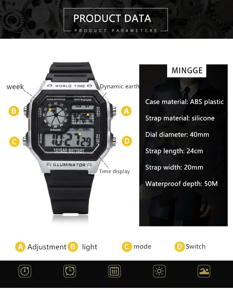 Digital Watches Men Sports Luminous Chronograph Waterproof Ultra-thin Electronic Wrist Watches Relogio Masculino Reloj Hombre