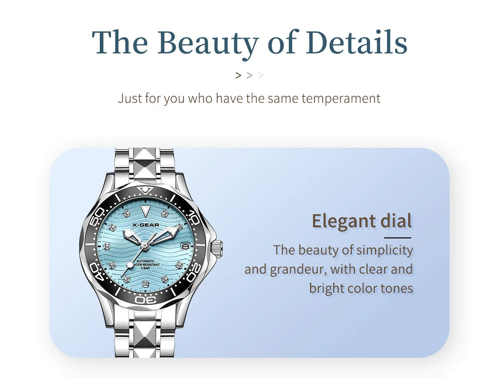 X-GEAR Women's New Watch Fully Automatic Mechanical Watch Light Luxury Temperament Waterproof Watch for Women