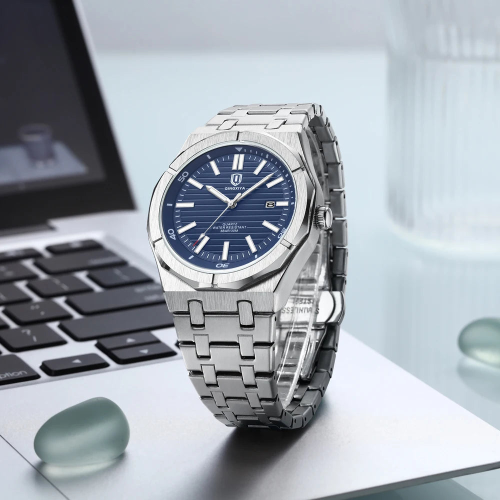 QINGXIYA Mens Watch Top Brand Luxury Auto Date Quartz Watch for Men Stainless Steel Waterproof Wrist Watches relogio masculino