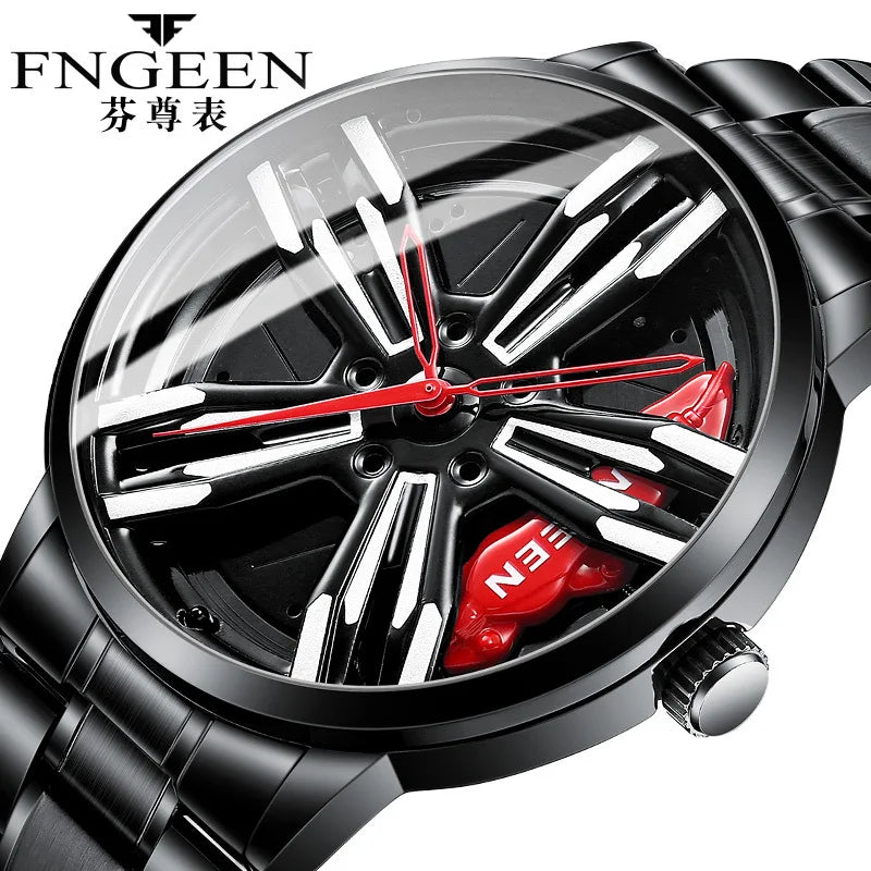 2025 New Racing Watches Men Custom Design Super Car Rim Watch Stainless Steel Black Retro Waterproof Watch Relogio Masculino