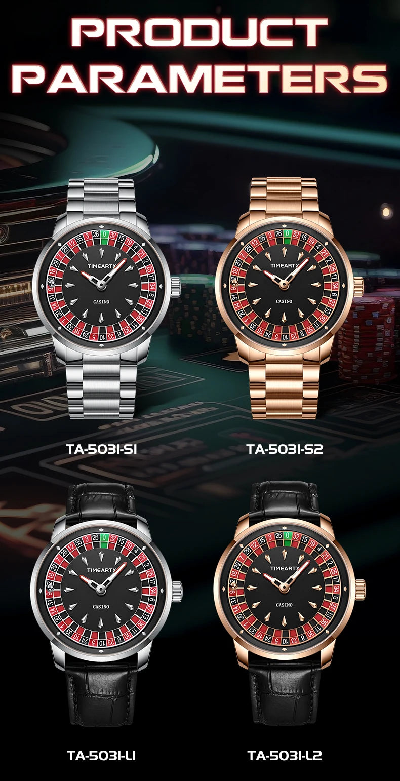 TIMEARTX Brand New Luxury Quartz Watches Man European Roulette Poker Game Wristwatch