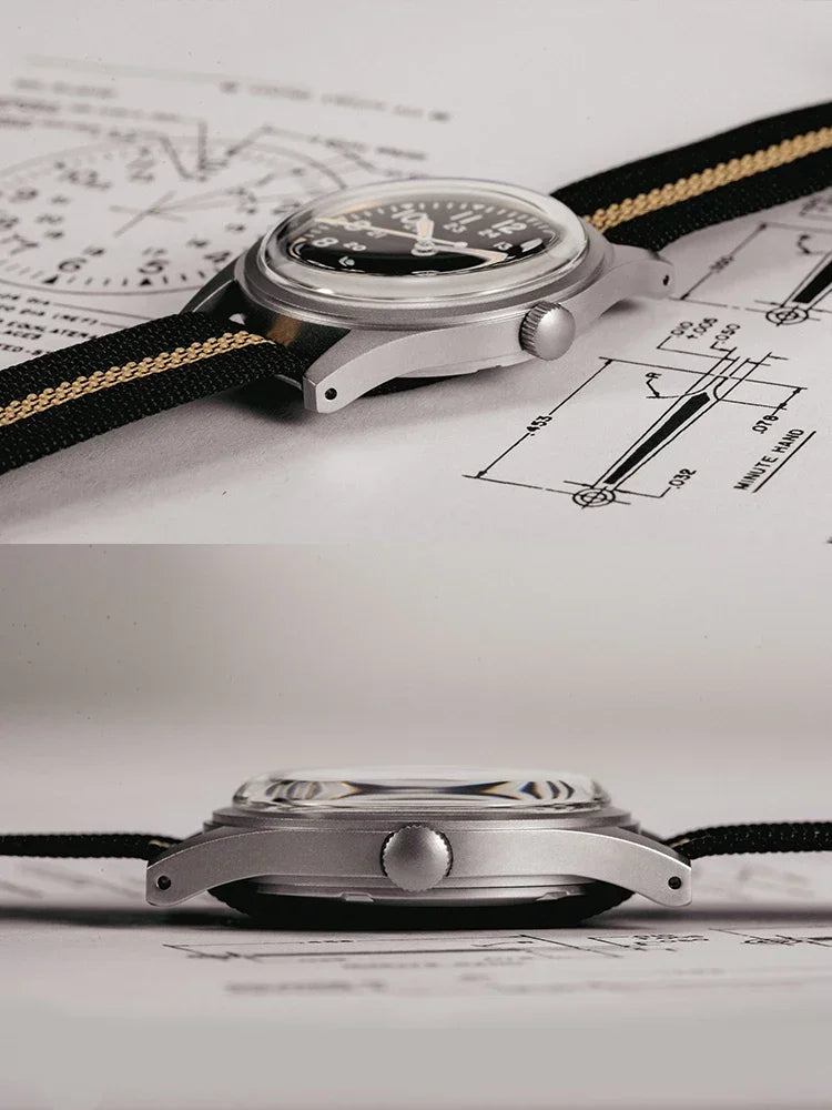 2025 New RDUNAE RA03 34.5mm Military Men Vintage Quartz Watch G10 Miyota 2035 Watches K1 Mineral Glass Stainless Steel Wristwatc