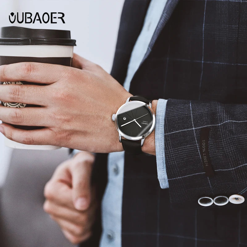 2025 OUBAOER Men Watch Automatic Mechanical Watches Bussiness Leather Strap Wristwatches Waterproof Classic Minimalist Clocks