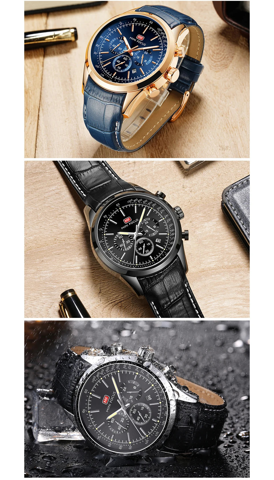 Top Brand Men's Leather Watch Luxury Quartz Watch Casual Business Sport Waterproof Chronograph Wristwatch with Date Display