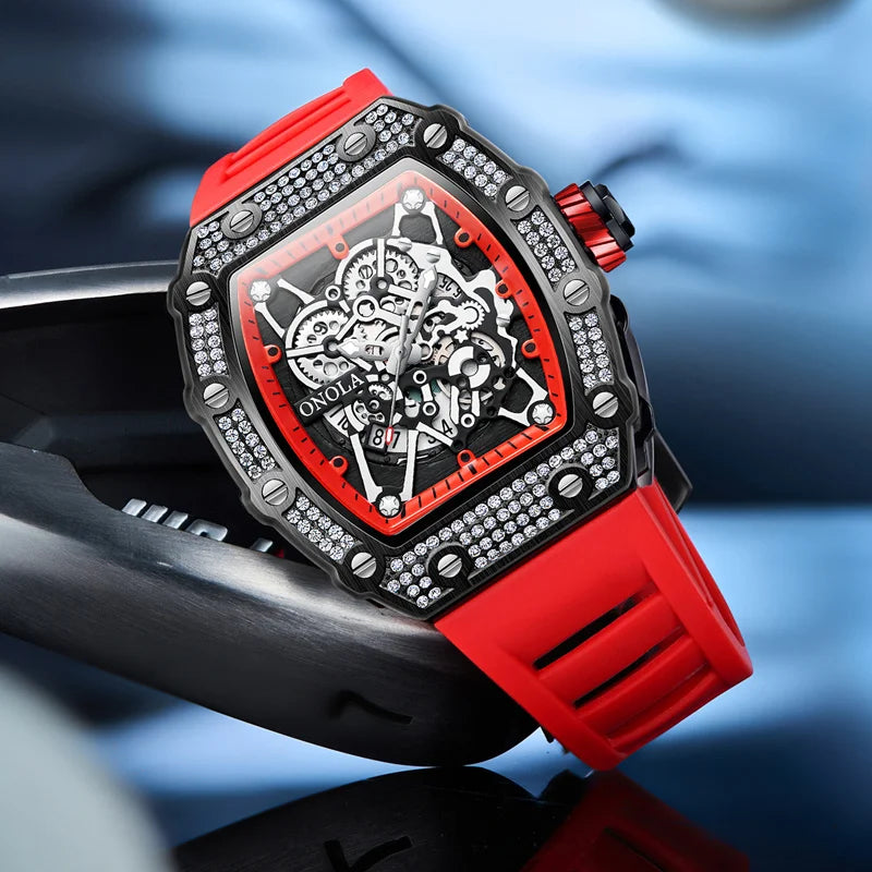 2022 New Men's Watch ONOLA Fashion Luxury Diamond Inlaid Design Quartz Waterproof Tape Watches Men Relogio Masculino Clock