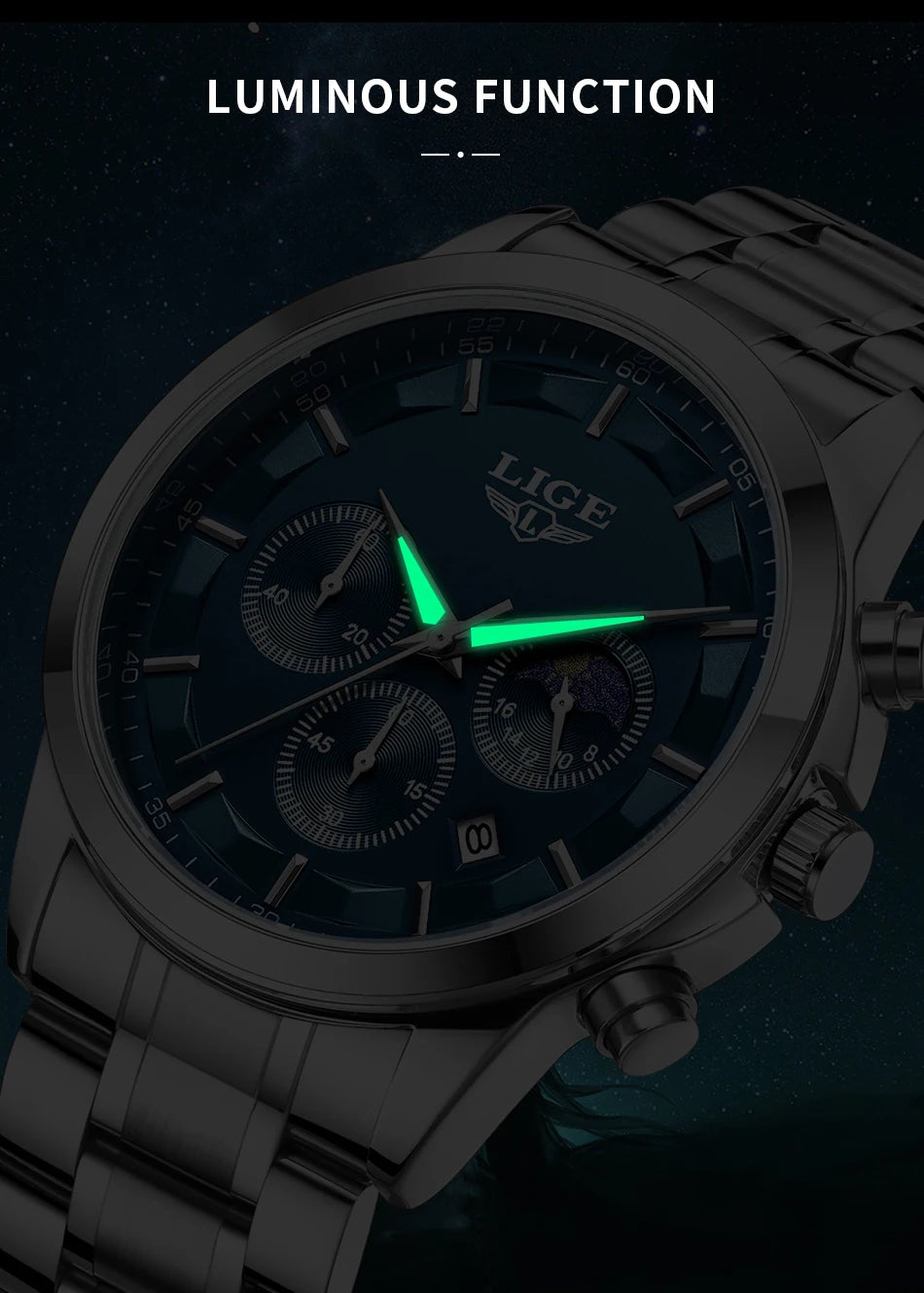 LIGE 2025 New Luxury Mens Watch Fashion Business Quartz Wristwatches Sports Waterproof Luminous Steel Watches Men Reloj Hombre