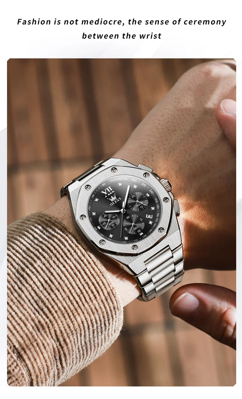 OLEVS 3626 Men's Watches Rhombus Dial Original Quartz Watch for Man Waterproof Luminous Stainless Steel Wristwatch Male Date