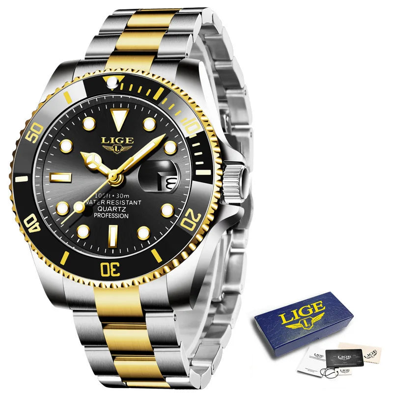 LIGE Top Luxury Watches For Men Fashion 30M Waterproof Luminous Date Quartz Wristwatches Casual Business Mens Watch Roloj Hombre