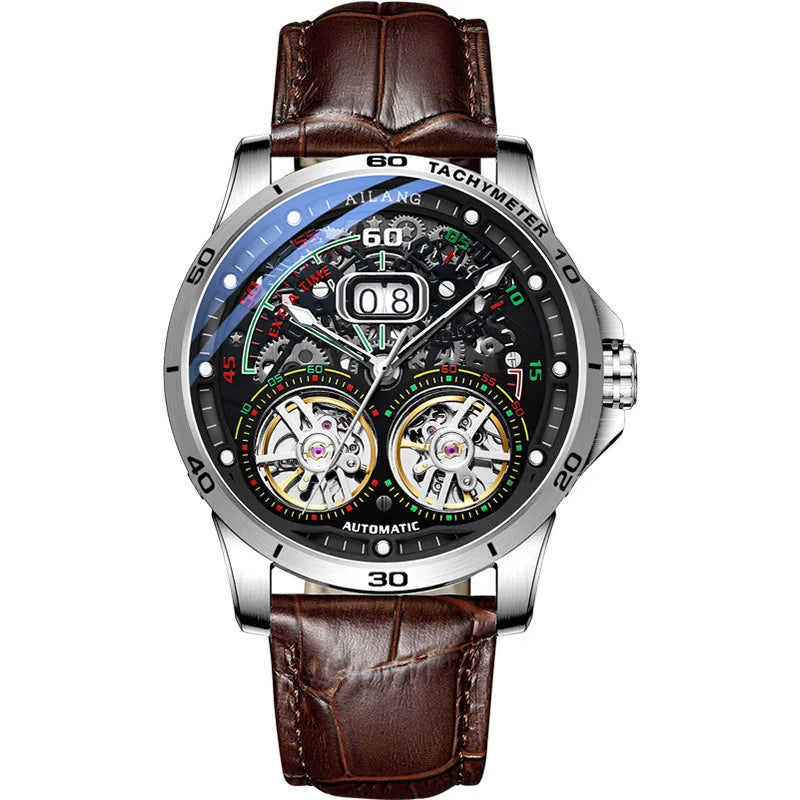 Luxury Sports Double Tourbillon Watches for Men Fashion Calendar Mechanical Watch Waterproof Luminous Clock Mens