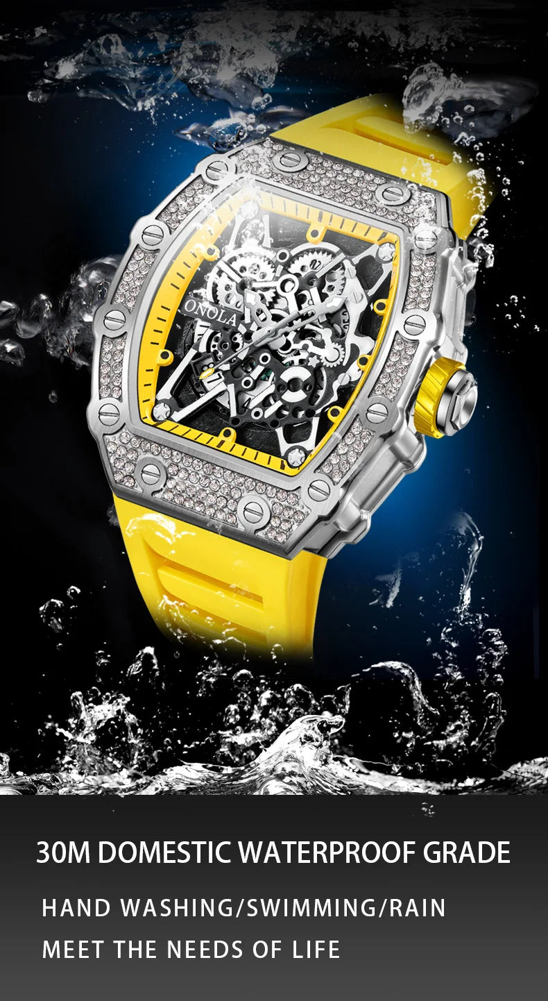 2022 New Men's Watch ONOLA Fashion Luxury Diamond Inlaid Design Quartz Waterproof Tape Watches Men Relogio Masculino Clock