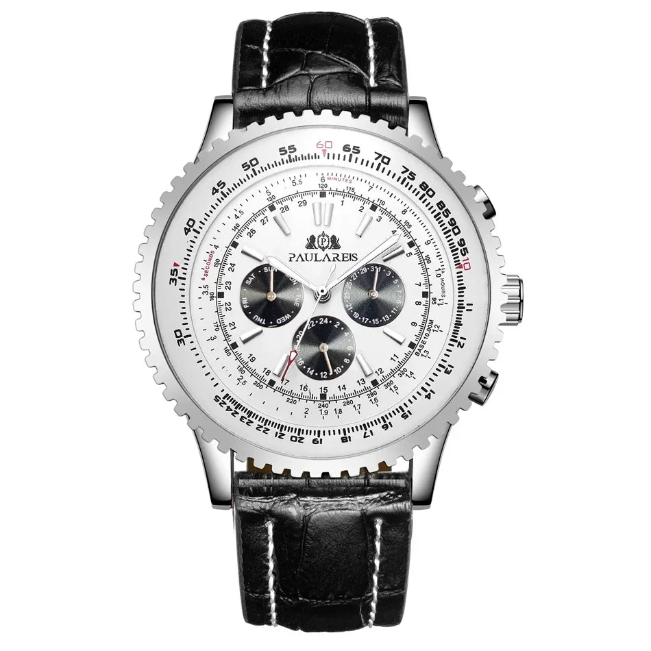 Automatic Watch for Men Mechanical Stainless Steel Black Brown Blue Leather Strap Sports Big 50mm Reloj Hombre Baratos