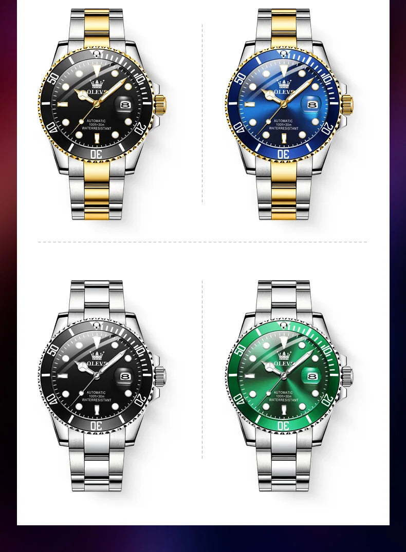 OLEVS 6650 Luxury Automatic Watch Men Rotary Lap Mechanical Movement Waterproof Sports Top Brand Stainless Steel Wristwatch