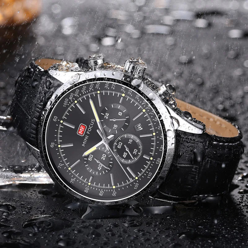 Top Brand Men's Leather Watch Luxury Quartz Watch Casual Business Sport Waterproof Chronograph Wristwatch with Date Display