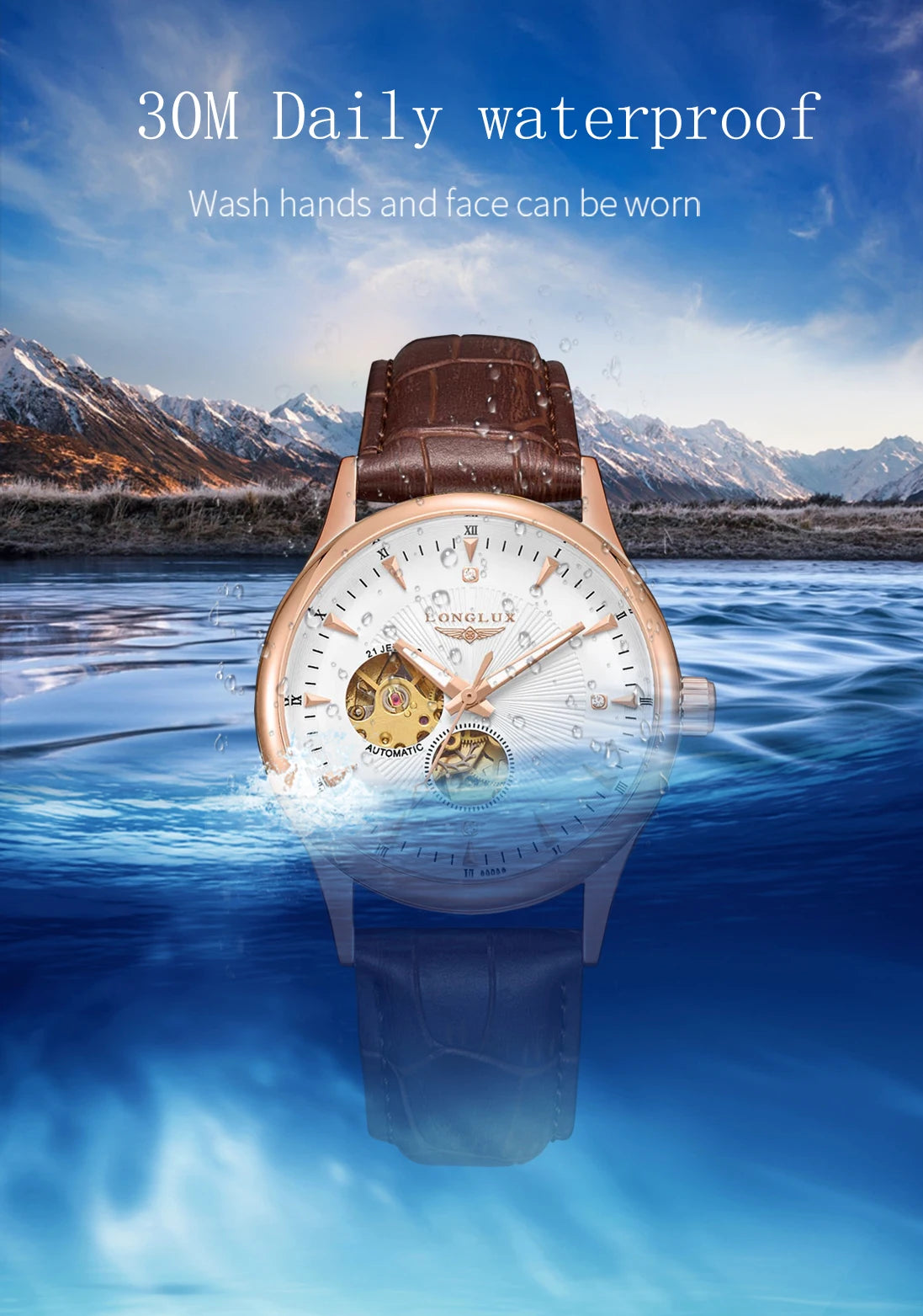 Automatic watch elegant skeleton waterproof mechanical watches leather simple rome mens watch men gift