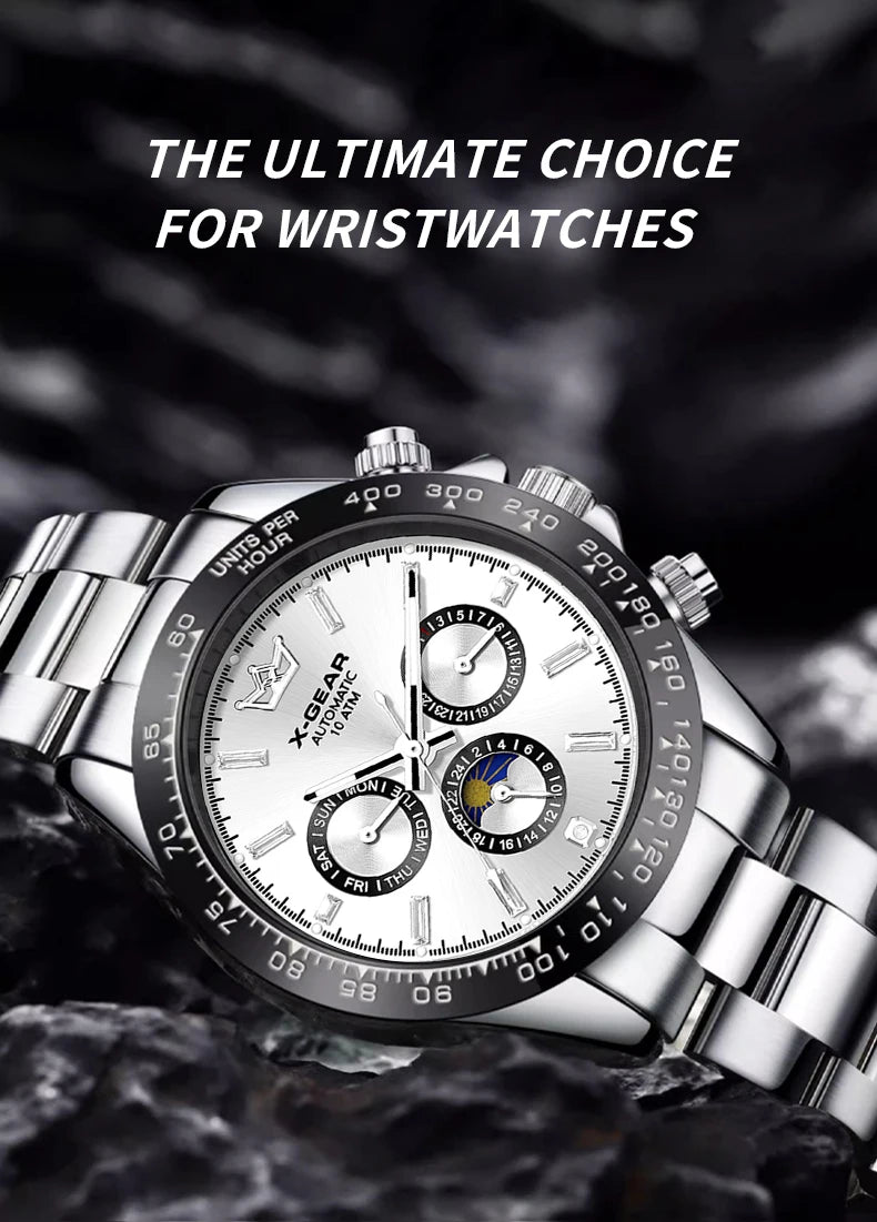 New Luxury Men's Watch – Automatic Mechanical Triple Sub-Dial Six-Hand Water-Resistant Luminous Stainless Steel Wristwatc