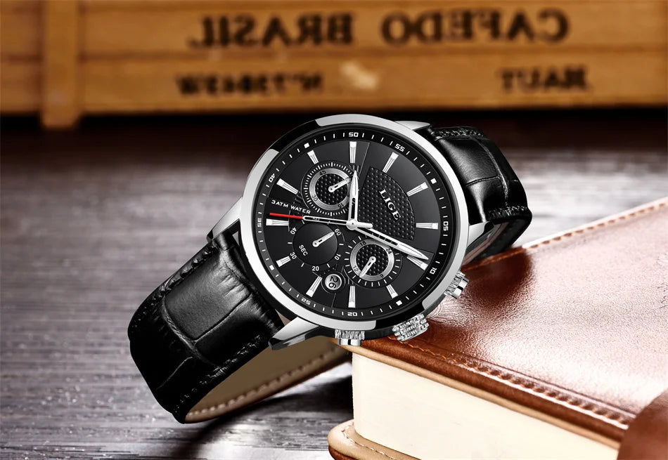 2024 LIGE Top Luxury Mens Watch Casual Business Quartz Watches Men Fashion Leather Wristwatch Waterproof Male Clock Reloj Hombre