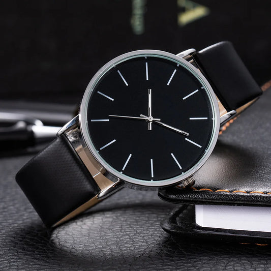 Luxury Brand Men's Watches Fashion Metal Round Dial Analog Quartz Wristwatch for Men Women Leather Band Casual Simple Male Clock