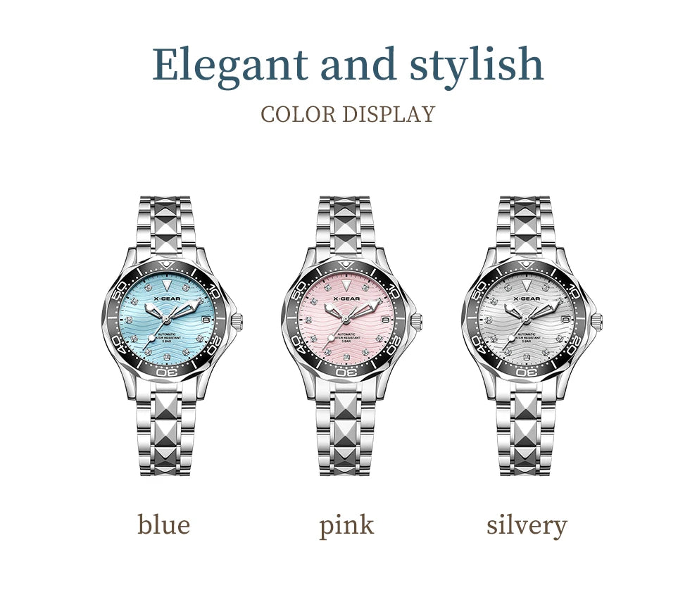 X-GEAR Women's New Watch Fully Automatic Mechanical Watch Light Luxury Temperament Waterproof Watch for Women