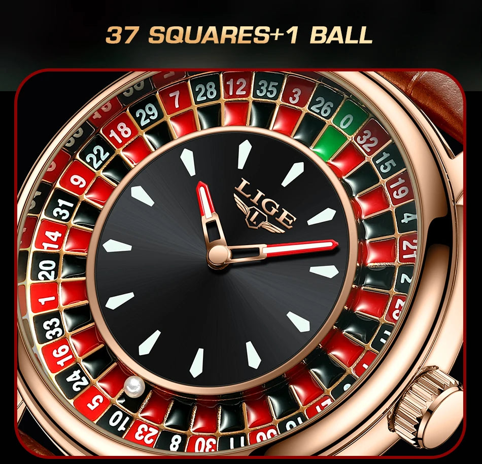 LIGE 2025 Creative Luxury Watches men Roulette Game Dial Fashion Mens Watch Waterproof Luminous Quartz Wristwatches Reloj Hombre