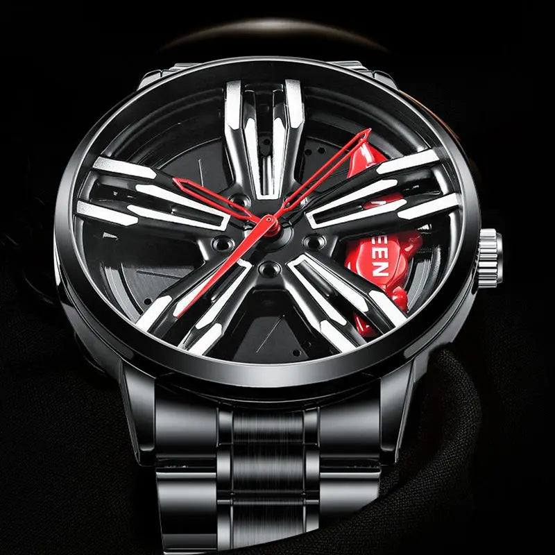 2025 New Racing Watches Men Custom Design Super Car Rim Watch Stainless Steel Black Retro Waterproof Watch Relogio Masculino