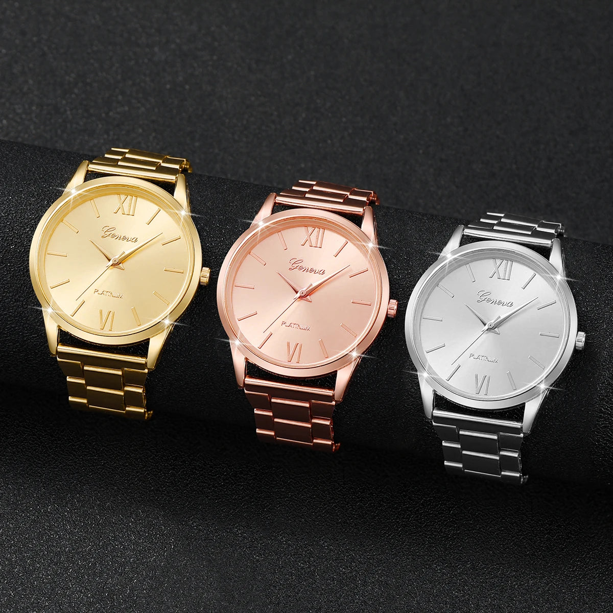 3/6PCS Fashion Women Watches Simple Roma Dial Analog Quartz Wristwatch Bracelets Set Reloj Mujer（Without Box）