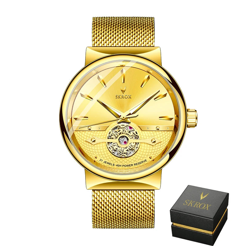 2025 SKROX Original High-End Luxury Elegant Automatic Movement Clockwork Thin Man Watch Mechanical Waterproof Male Wrist Watches