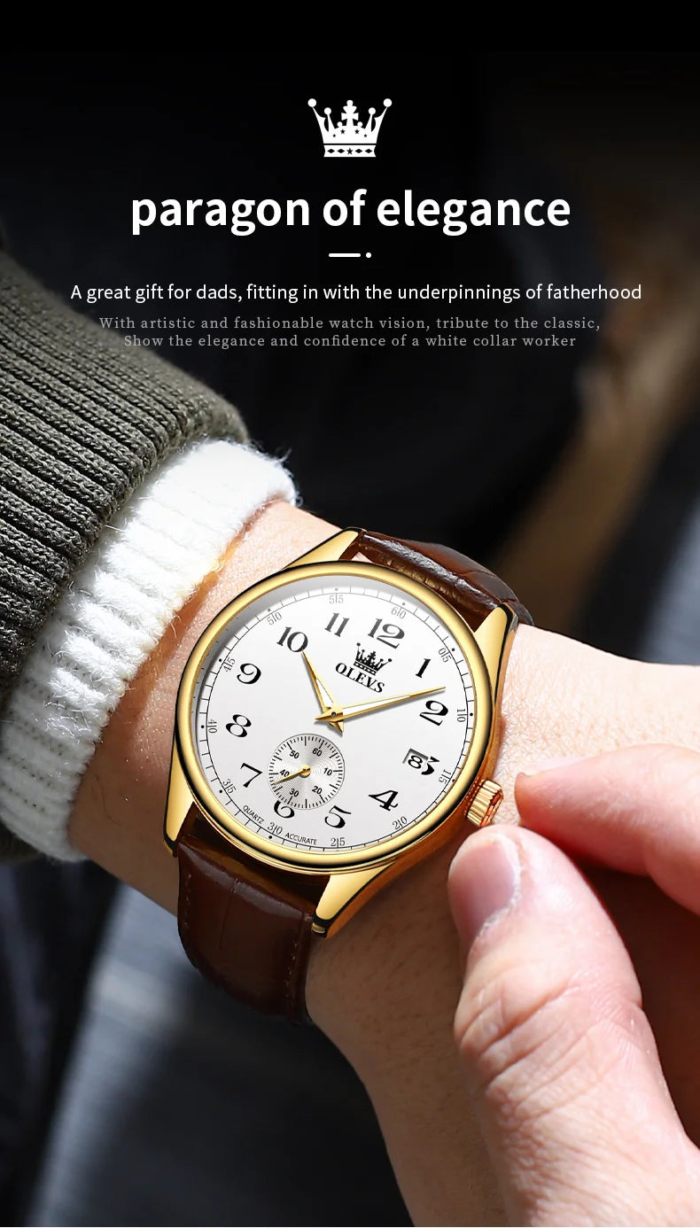 OLEVS 3622 Chronograph Quartz Watch for Men Fashion Leather Strap Luminous Waterproof Classic Digital Dial Top Men's Wristwatch