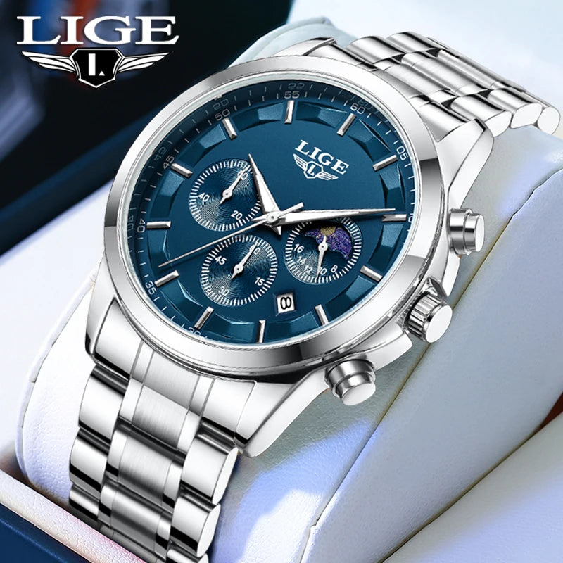 LIGE 2025 New Luxury Mens Watch Fashion Business Quartz Wristwatches Sports Waterproof Luminous Steel Watches Men Reloj Hombre