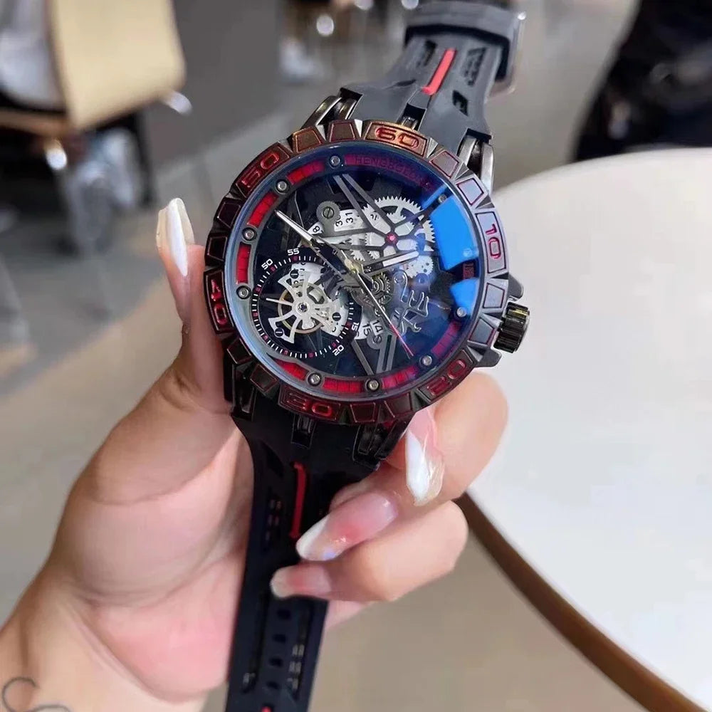 2025 Quartz Watches Men AAA Cool 3D Creative 49mm Big Dial Luxury Rubber Strap Waterproof Original Wristwatch Relogio Masculino