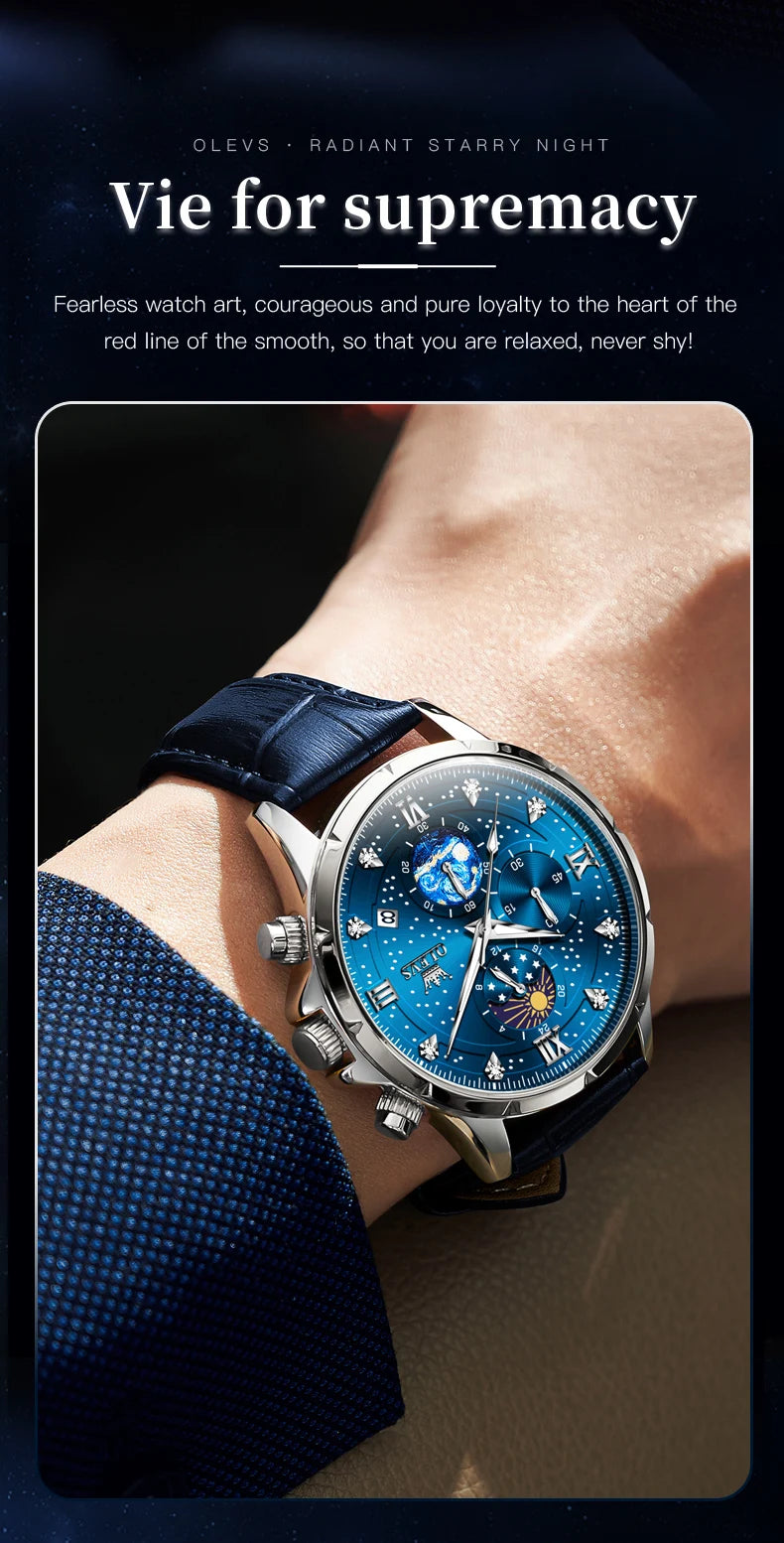 OLEVS 9807 New Mens Watches Original Quartz Watch Multifuncion Chronograph Watch For Man Waterproof Luminous Mens Gifts Freebie