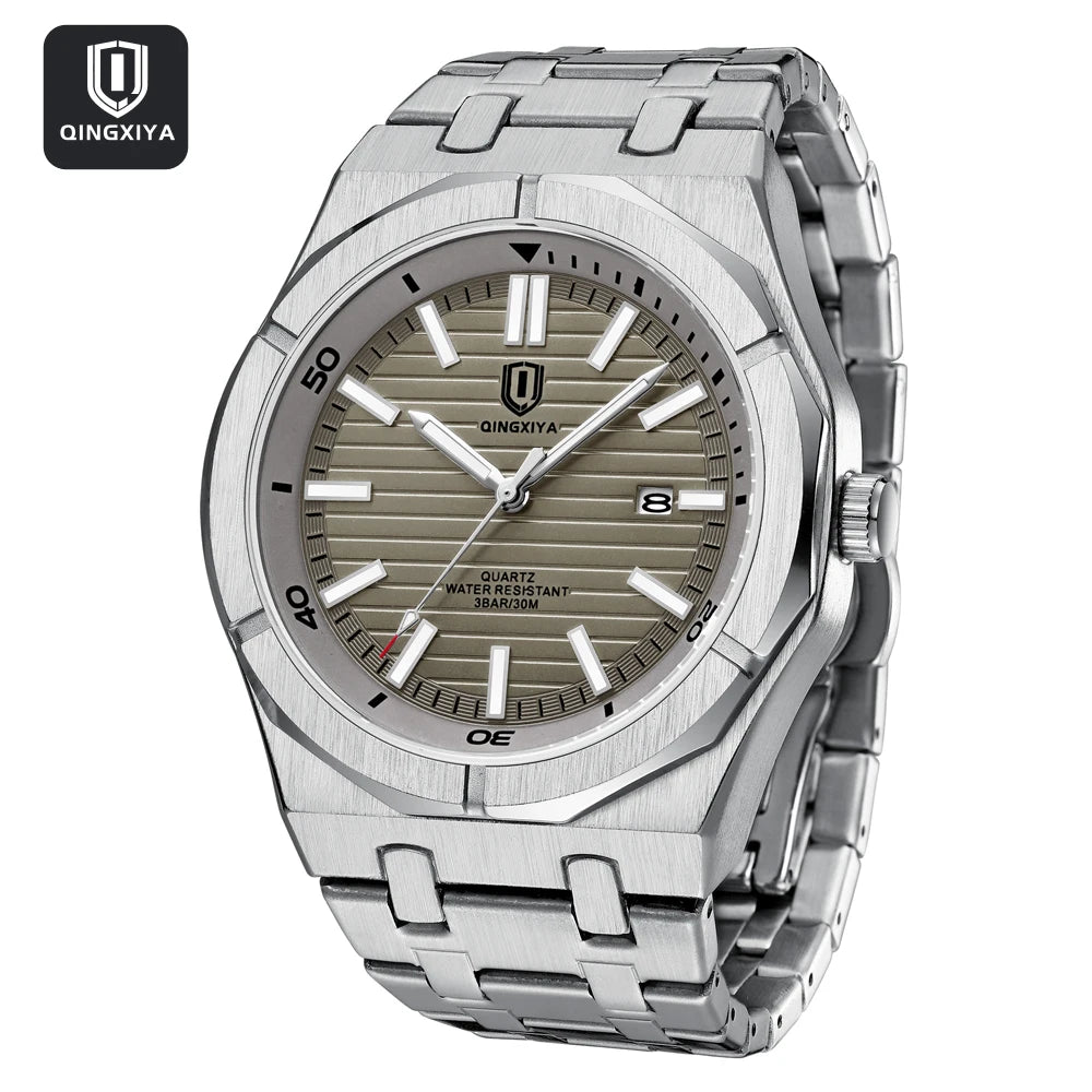 QINGXIYA Mens Watch Top Brand Luxury Auto Date Quartz Watch for Men Stainless Steel Waterproof Wrist Watches relogio masculino