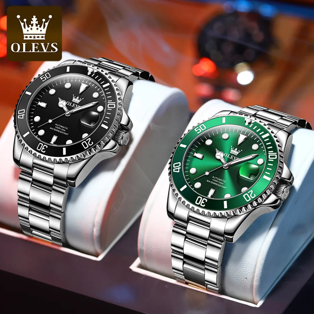 OLEVS 6650 Luxury Automatic Watch Men Rotary Lap Mechanical Movement Waterproof Sports Top Brand Stainless Steel Wristwatch