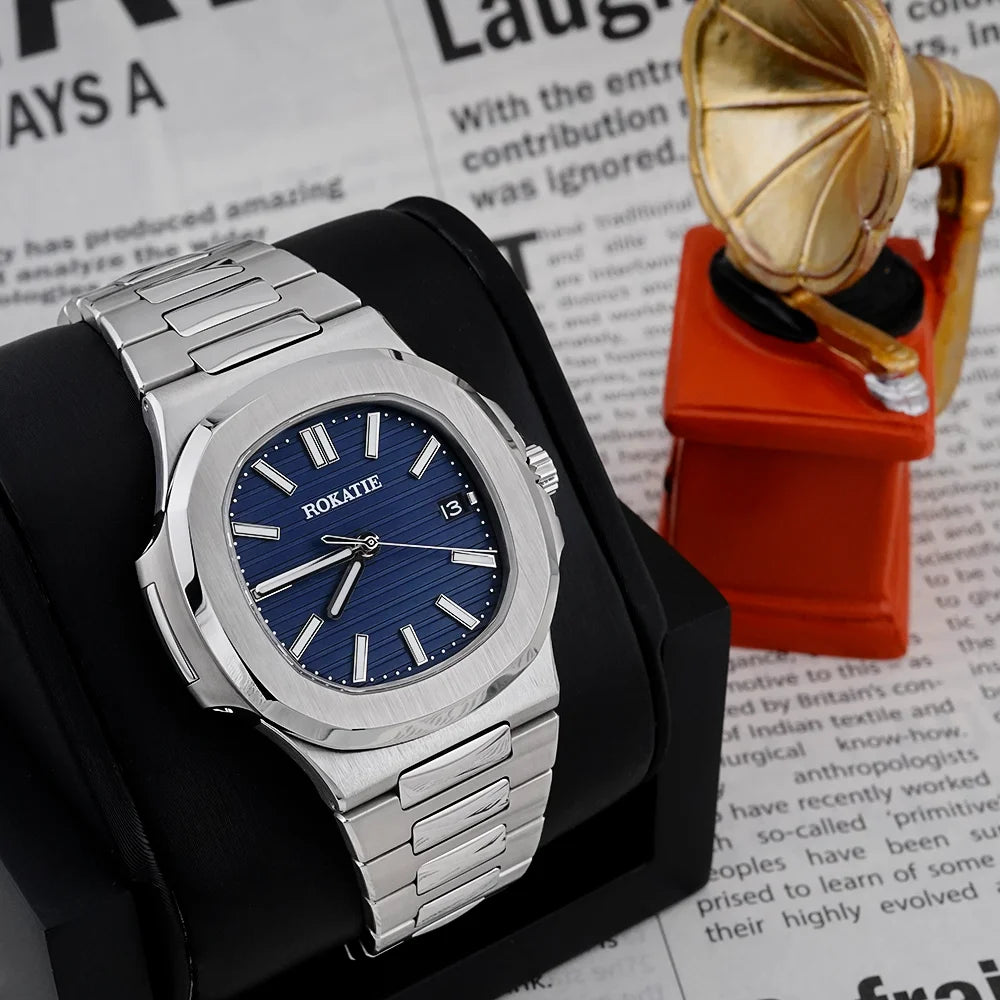 ROKATIE 2024 Luxury 9015 Japanese Movement Stainless Steel Watch 38mm Case Luminous Feature Day 50m Waterproof Watches for men