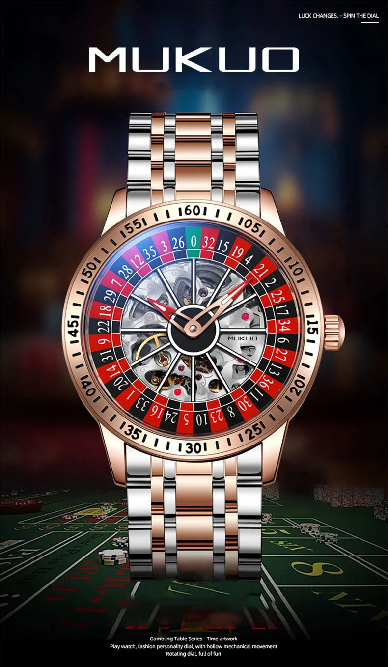 Men Mechanical Watch Automatic Luxury Gambling Rotating Plate Dial Wristwatch Man Casual Waterproof Luminous Clock Reloj Hombre