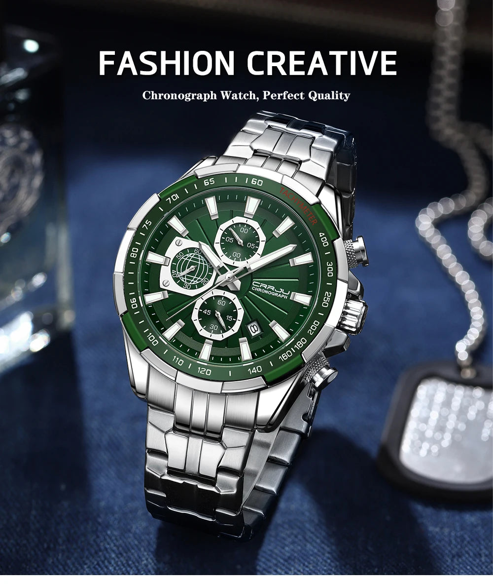 CRRJU Men's Watches Fashion Business Multifunction Quartz Chronograph with Auto Date and Luminous Hands Relogio Masculino