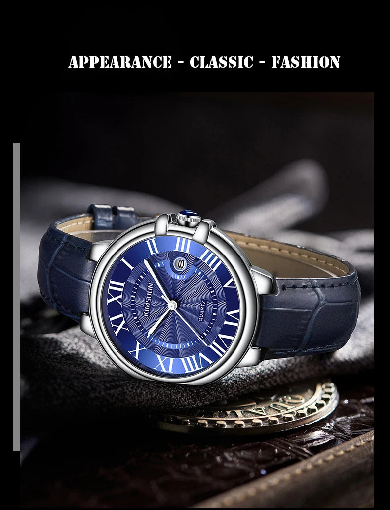 2025 Brand Men Watch Business High-end Transparent Waterproof Leather Strap Rome Battery Male Fashion Quartz Clock Watches gift