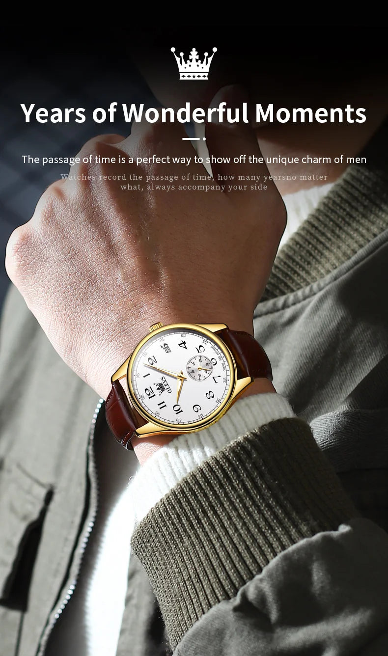 OLEVS 3622 Chronograph Quartz Watch for Men Fashion Leather Strap Luminous Waterproof Classic Digital Dial Top Men's Wristwatch