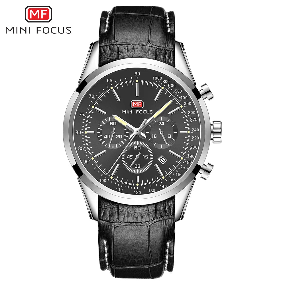 Top Brand Men's Leather Watch Luxury Quartz Watch Casual Business Sport Waterproof Chronograph Wristwatch with Date Display