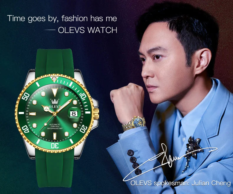 OLEVS 6650 Luxury Automatic Watch Men Rotary Lap Mechanical Movement Waterproof Sports Top Brand Stainless Steel Wristwatch