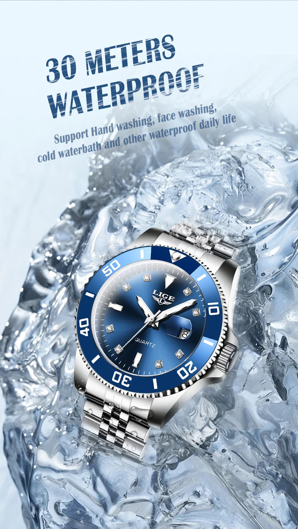 LIGE Men Top Brand Luxury Watch Fashion Diver 30ATM Waterproof Wristwatch Date Clock Sport Quartz Watches Mens Relogio Masculino