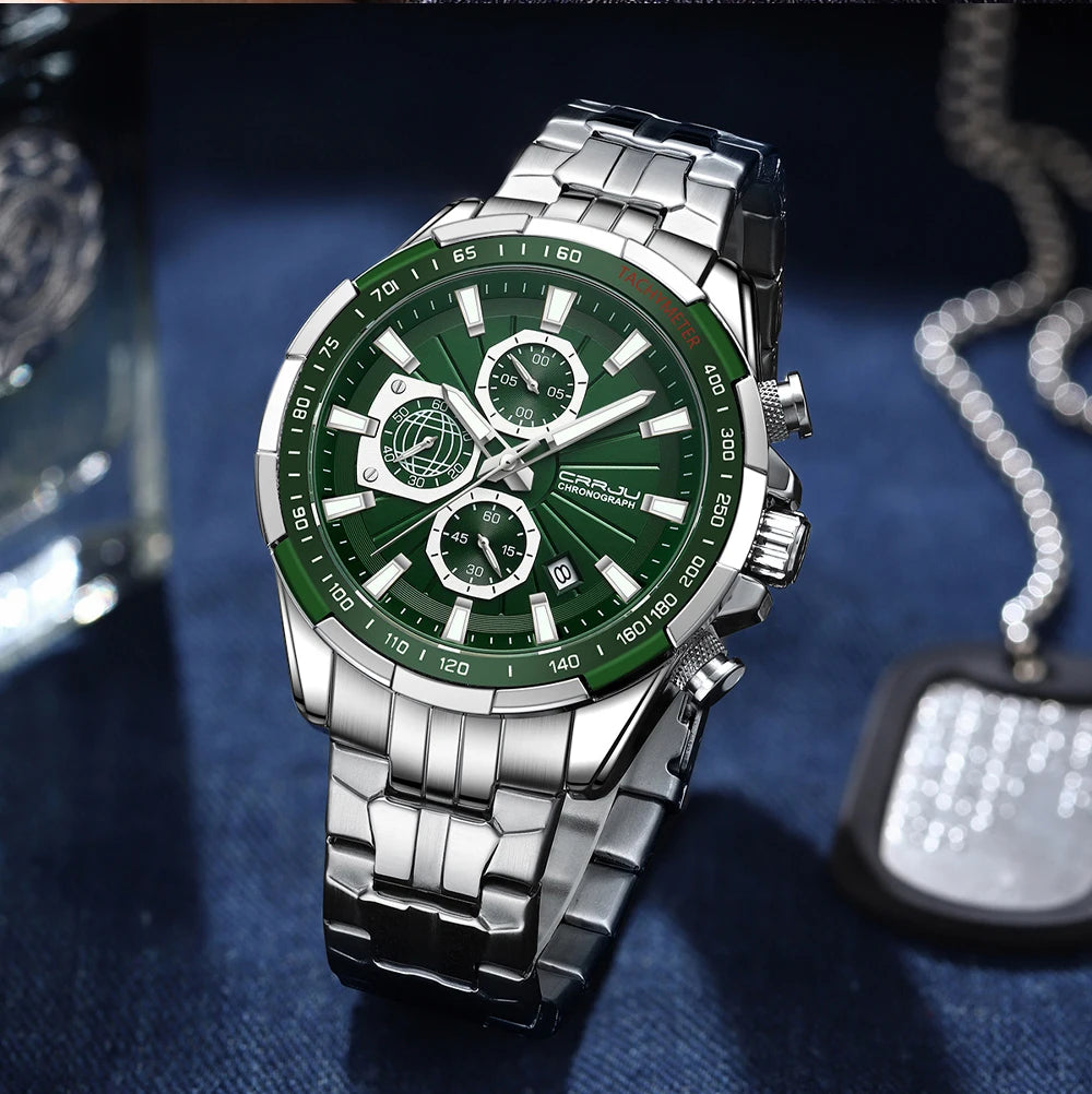 CRRJU Men's Watches Fashion Business Multifunction Quartz Chronograph with Auto Date and Luminous Hands Relogio Masculino