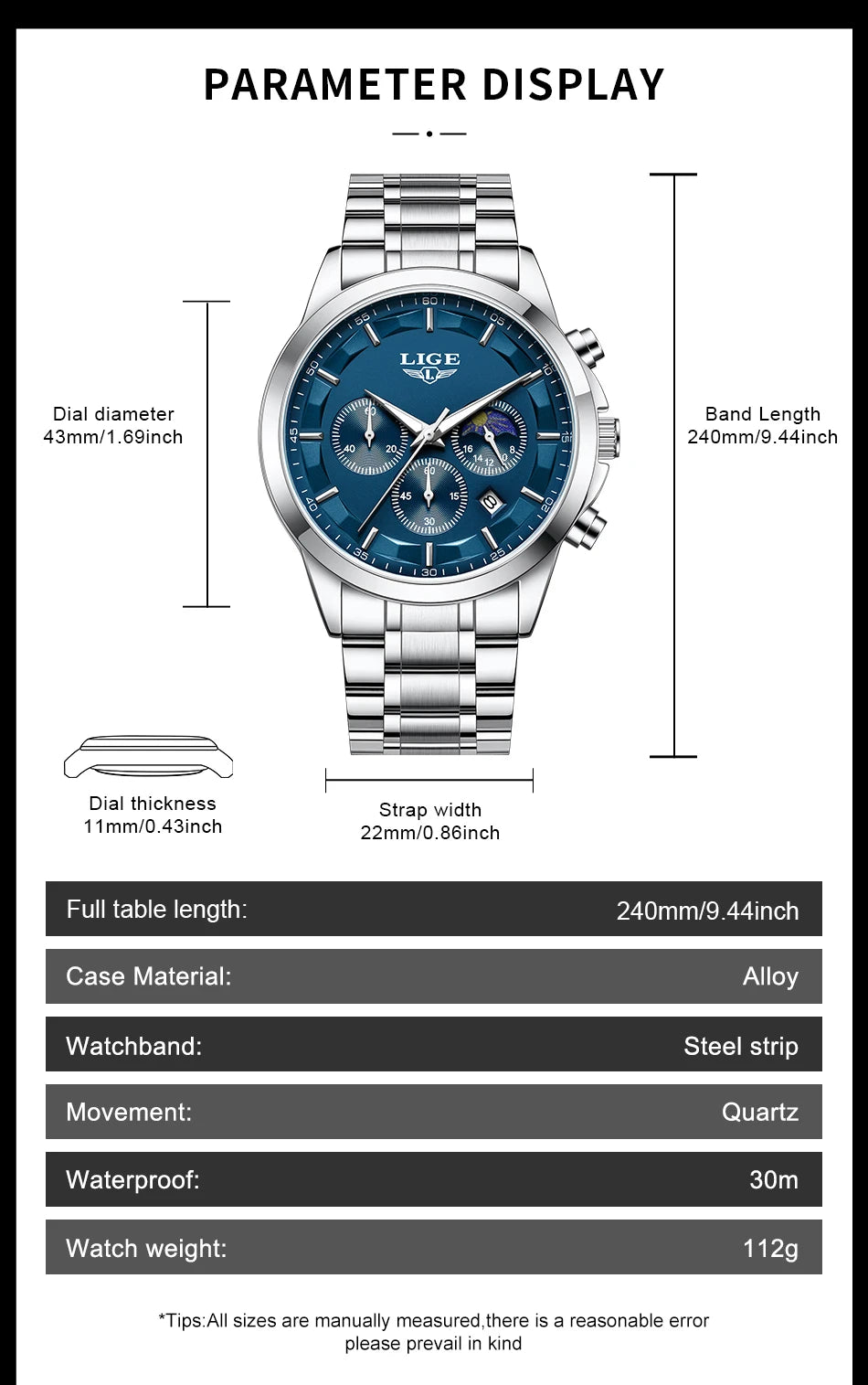 LIGE 2025 New Luxury Mens Watch Fashion Business Quartz Wristwatches Sports Waterproof Luminous Steel Watches Men Reloj Hombre