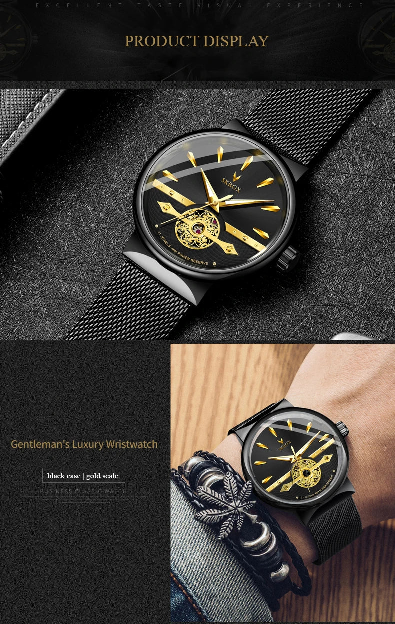 2025 SKROX Original High-End Luxury Elegant Automatic Movement Clockwork Thin Man Watch Mechanical Waterproof Male Wrist Watches