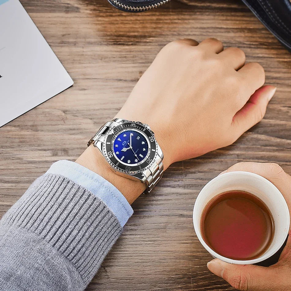 Automatic Watches for Men Mechanical Self Wind Movement Stainless Steel Gold Gradient Black Blue Date Reloj Hombre Baratos