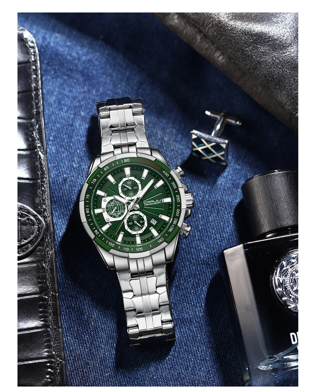 CRRJU Men's Watches Fashion Business Multifunction Quartz Chronograph with Auto Date and Luminous Hands Relogio Masculino