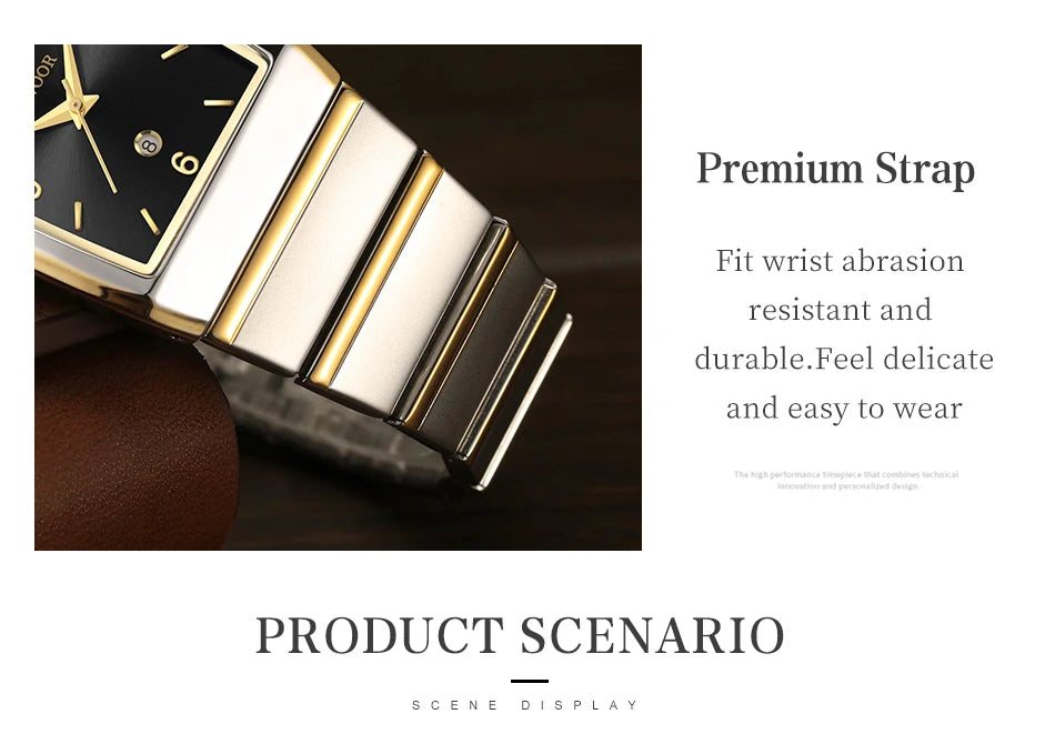 Relogio Masculino WWOOR New Man's Square Watch For Men with Automatic Date Luxury Stainless Steel Gold Mens Quartz Wrist Watches